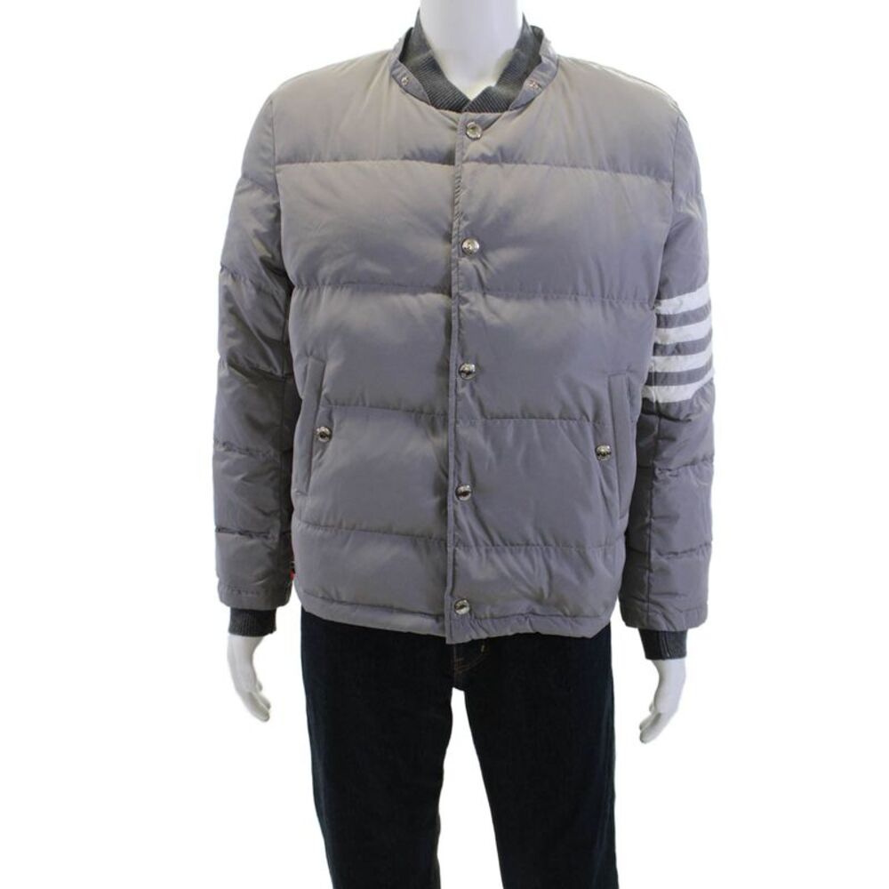 Thom Browne, Mens Quilted Puffer Bomber Jacket Gray Size S